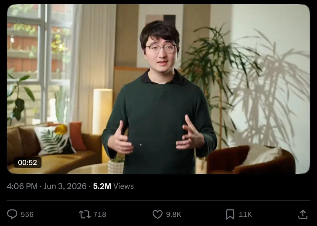 X post screenshot showing 5.2 million views on a product launch video